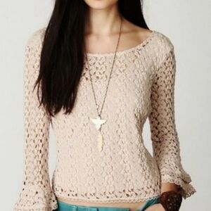 Free People Crocheted Scoop Neck Bell Sleeve Top size small